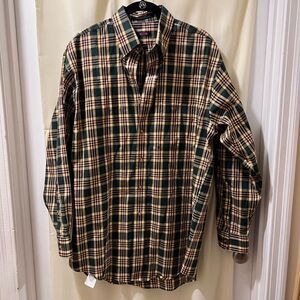 Overton Green Plaid Button Down Shirt Long‎ Sleeve Casual Cotton Shirt-M